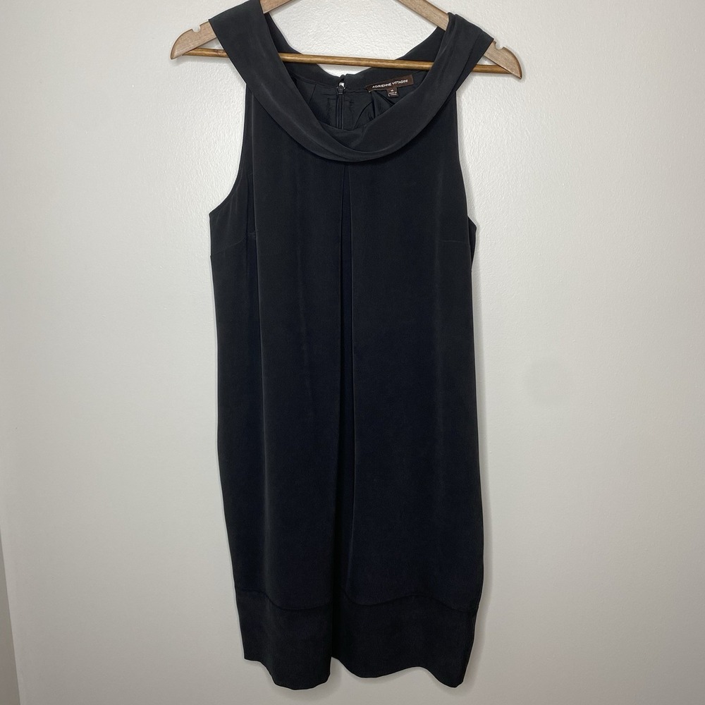 Adrienne Vittadini Silk Dress Women's Size 10 Black Sleeveless Drape Neck LBD